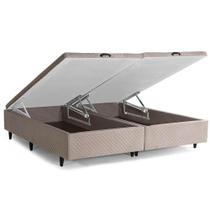 Box Baú King Herval Space, Molas, Suede Bege, 46x193x203 cm Box Baú King Herval Space, Molas, Suede Bege, 46x193x203 cm