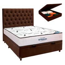 Box Bau Marrom+Colchão Casal High Foam Ortobom+Cabeceira