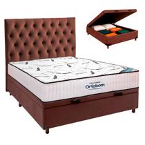 Box Bau Marrom Com Colchão Casal High Foam Ortobom+Cabeceira Veludo