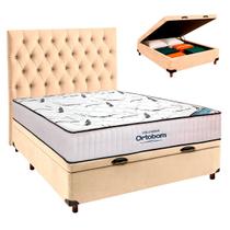 Box Bau Perola+Colchão Casal High Foam Ortobom+Cabeceira Box Bau Perola+Colchão Casal High Foam Ortobom+Cabeceira
