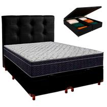 Box Bau Preto+Colchão Casal Airtech 150 Ortobom+Cabeceira Box Bau Preto+Colchão Casal Airtech 150 Ortobom+Cabeceira