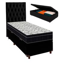 Box Bau Preto Veludo Com Colchão Solteiro Airtech150 Ortobom+Cabeceira Box Bau Preto Veludo Com Colchão Solteiro Airtech150 Ortobom+Cabeceira