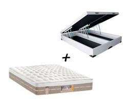 Box Baú Queen Sintético Branco + Colchão Castor Casal Silver Star Mola Pocket Air One Face 158x188x032