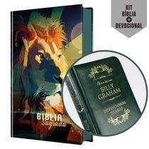 Box Bíblia Sagrada Leão Colorido Capa Dura NVI C/ Devocional Livro De Estudos Billy Graham