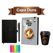 Box Café com Deus Pai 2026 Capa Dura e Caderno de Anotações com Caneta e papel de notas coloridos E Copo