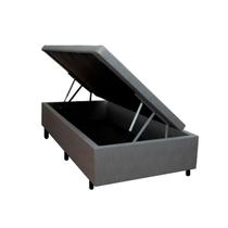 Box com Baú de Cama Viúvo Madeira Resistente Cinza
