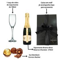Box Espumante Chandon + Taça Vidro + Bombom Ferrero Rocher - Marphi Comercial
