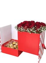 Box flowers de rosas vermelhas e bombom ferrero Roche