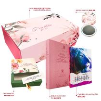 Box Mulher Virtuosa Bíblia de Estudos da Mulher Rosa + Caderno Anotações Bíblicas Leão Color