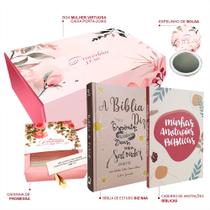 Box Mulher Virtuosa + Bíblia Diz NAA Letra Grande Lettering + Caderno Anotações Boho