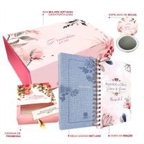 Box Mulher Virtuosa Bíblia Sagrada NVT Luxo Azul + Diário de Oração preciso de Ti