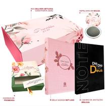 Box Mulher Virtuosa Bíblia Sagrada NVT Luxo Rosa + Dia a Dia com Deus Note