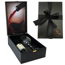 Box Premium Vinho Tinto 375ml + Taça Vidro + Caixa Presente