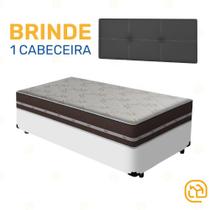 Box Solteiro Branca + Cabeceira Painel Iris Preta + Colchão Classic Superlastic 88cm