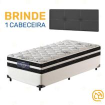 Box Solteiro Branca + Cabeceira Painel Iris Preta + Colchão de Molas Eclipse Springs 88cm Box Solteiro Branca + Cabeceira Painel Iris Preta + Colchão de Molas Eclipse Springs 88cm