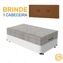 Box Solteiro Branco + Cabeceira Painel Iris Marrom + Colchão De Molas AirTech SpringPocket 88cm