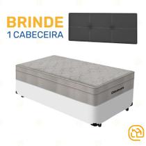 Box Solteiro Branco + Cabeceira Painel Iris Preta + Colchão De Molas AirTech SpringPocket 88cm
