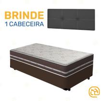 Box Solteiro Marrom + Cabeceira Painel Iris Preta + Colchão de Molas Classic Superlastic 88cm