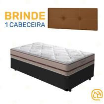 Box Solteiro Preta + Cabeceira Painel Iris Marrom + Colchão Classic Molas Ensacadas 88cm