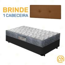 Box Solteiro Preta + Cabeceira Painel Iris Marrom + Colchão D33 ISO 100 88cm