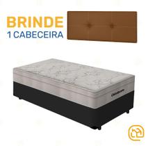 Box Solteiro Preta + Cabeceira Painel Iris Marrom + Colchão De Molas AirTech SpringPocket 88cm