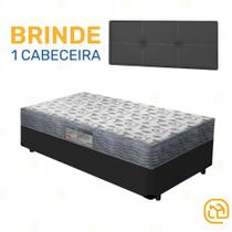 Box Solteiro Preta + Cabeceira Painel Iris Preta + Colchão D33 ISO 100 88cm