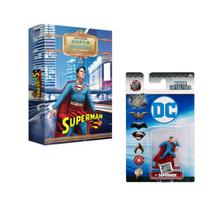 Box superman coleção super heróis do cinema + boneco superman nano metalfigs dc