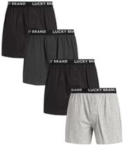 Boxers Lucky Brand para homens, pacote com 4 pacotes de algodão tricotado preto/cinza Boxers Lucky Brand para homens, pacote com 4 pacotes de algodão tricotado preto/cinza