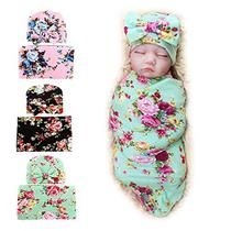 BQUBO Newborn Floral Recebendo Cobertores Recém-Nascidos Bebê Swaddling Chapéus Sleepsack Criança Quente 3 Pacote