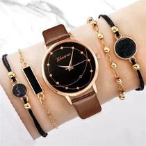 BR Relógio e Acessórios Conjunto 6 peças Pulseiras Brincos Colar Anel Lindo Presente Mães Namorada