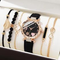 BR Relógio e Acessórios Conjunto 6 peças Pulseiras Brincos Colar Anel Lindo Presente Mães Namorada BR Relógio e Acessórios Conjunto 6 peças Pulseiras Brincos Colar Anel Lindo Presente Mães Namorada