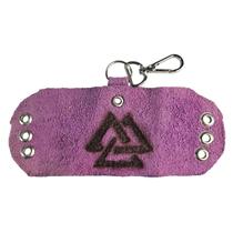 Braçadeira Couro Roxo Copo De Chifre Com Símbolo Valknut