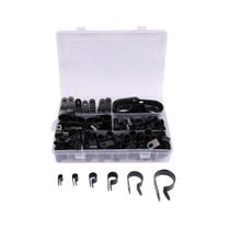 Braçadeira de cabo MUMIAO R-Type, parafusos de nylon, plástico, 200 unidades, preto Braçadeira de cabo MUMIAO R-Type, parafusos de nylon, plástico, 200 unidades, preto