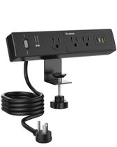 Braçadeira de mesa Power Strip PLUGTUL 3 Outlet com USB PD 20W preta Braçadeira de mesa Power Strip PLUGTUL 3 Outlet com USB PD 20W preta