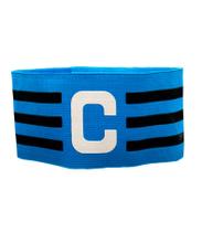 Braçadeira Futebol Faixa Capitão Azul Celeste Ajustável com tiras autocolantes