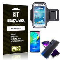 Braçadeira Sporte Moto G8 Power + Capinha Anti Impacto + Película de Vidro - Armyshield