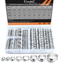 Braçadeiras de mangueira Camtek em aço inoxidável ajustáveis 6-44 mm 100 unidades Braçadeiras de mangueira Camtek em aço inoxidável ajustáveis 6-44 mm 100 unidades