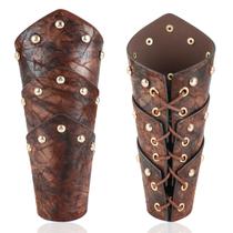 Braçadeiras de Pulso Cavaleiro Marrom em Couro PU com Tachas e Ajuste Braçadeiras de Pulso Cavaleiro Marrom em Couro PU com Tachas e Ajuste