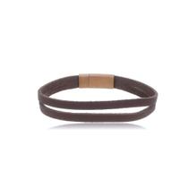 Bracelete 20cm Couro Marrom Duplo com Fecho Rosê Fosco