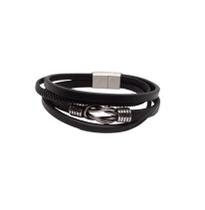Bracelete 20cm Couro Preto Com Nó Steel Em Couro Bracelete 20cm Couro Preto Com Nó Steel Em Couro
