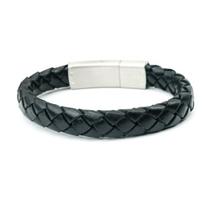 Bracelete 20cm Couro Preto Fecho Steel Click 10mm Bracelete 20cm Couro Preto Fecho Steel Click 10mm