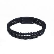 Bracelete 20cm Couro Preto Trançado E Shambala Vulcânica Bracelete 20cm Couro Preto Trançado E Shambala Vulcânica