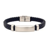 Bracelete 21 cm em Couro Azul Trançado com Fecho em Aço