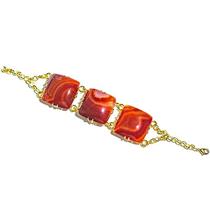 Bracelete 3 Pedras Naturais Ágata Cornalina Quadrado Dourado Bracelete 3 Pedras Naturais Ágata Cornalina Quadrado Dourado