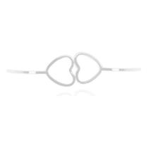 Bracelete Aberto Fio Quadrado 2 Corações 1.5 Mm Prata 925