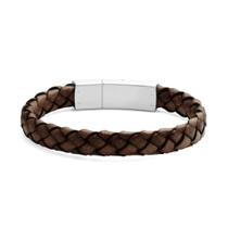 Bracelete Aço 20cm Couro Marrom 10mm Fecho Steel Click Bracelete Aço 20cm Couro Marrom 10mm Fecho Steel Click