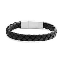 Bracelete Aço 20cm Couro Preto 10mm Fecho Steel Click Bracelete Aço 20cm Couro Preto 10mm Fecho Steel Click