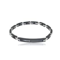 Bracelete Aço 21cm Gomos e 5 Zircônias Brancas