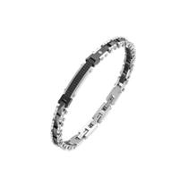 Bracelete Aço Com Placa Fosca Black Lisa E Zircônia Rosso