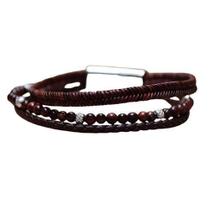 Bracelete Aço Couro Marrom Trançado Shamabla Olho De Tigre Bracelete Aço Couro Marrom Trançado Shamabla Olho De Tigre